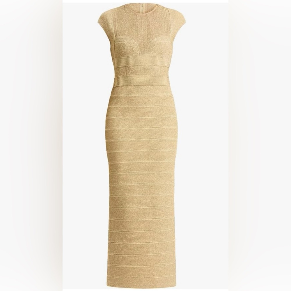 Herve Leger Textured Lurex Bustier Cropped Gown OPC8472780 Met Gold $1,590 NWT - Picture 6 of 8